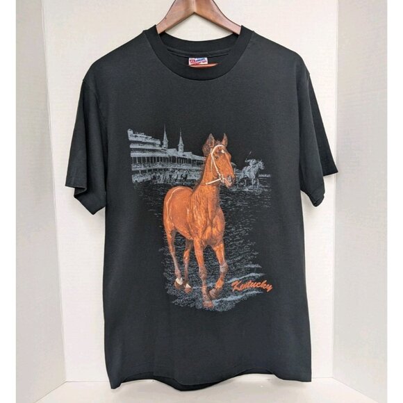 Hanes Other - Vintage Kentucky Derby T-Shirt Single Stitch Men's Large Black Horse Racing